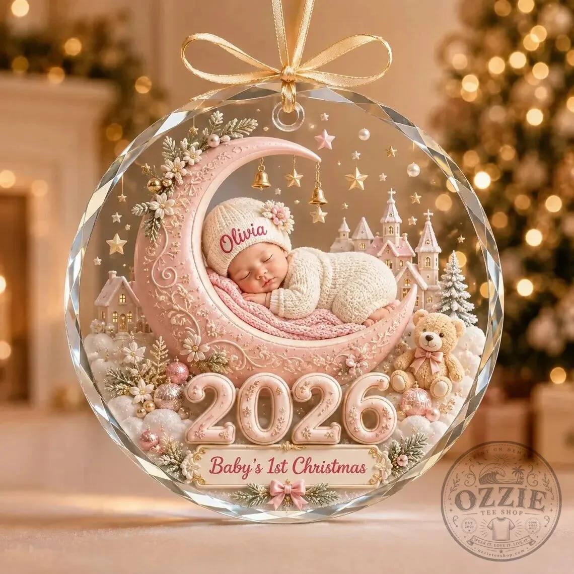 Personalized Baby First Christmas 2026 Crystal Ornament with Custom Name
