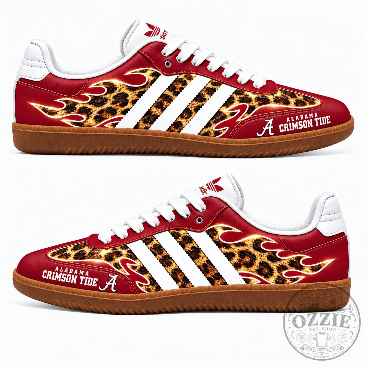 Alabama Crimson Tide Leopard Print Flame Pattern Casual Shoes