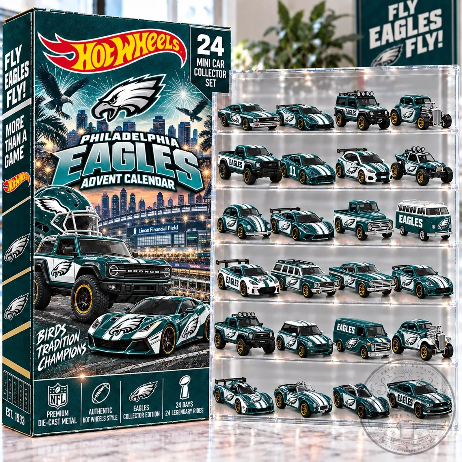 Philadelphia Eagles Hot Wheels 24 Mini Car Collector Set Advent Calendar 2D