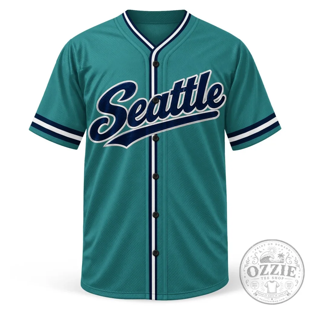 Seattle Baseball Team Fan Apparel Teal Blue Striped Baseball Jersey Seattle Baseball Team Fan Apparel Teal Blue Striped Baseball Jersey