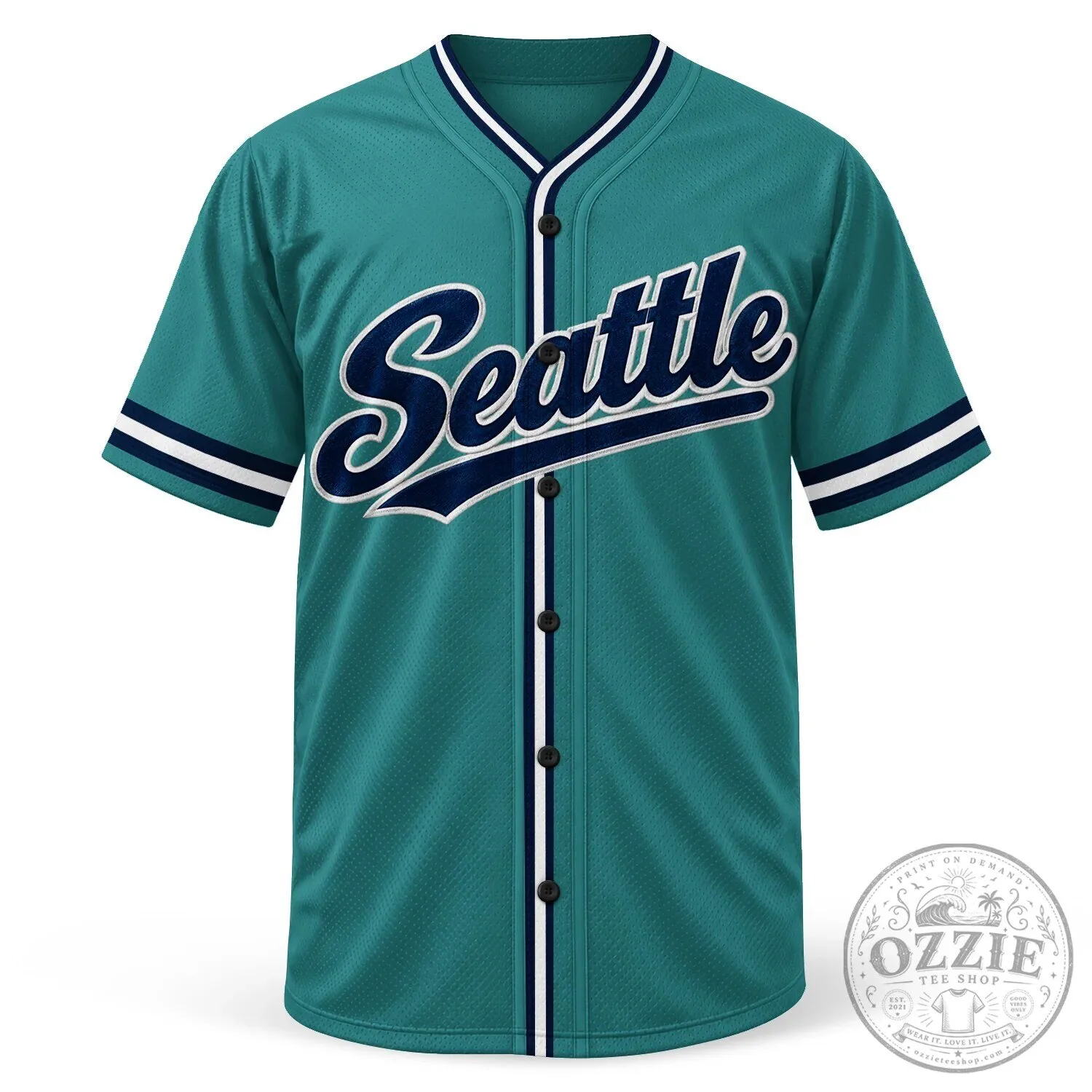 Seattle Baseball Team Fan Apparel Teal Blue Striped Baseball Jersey