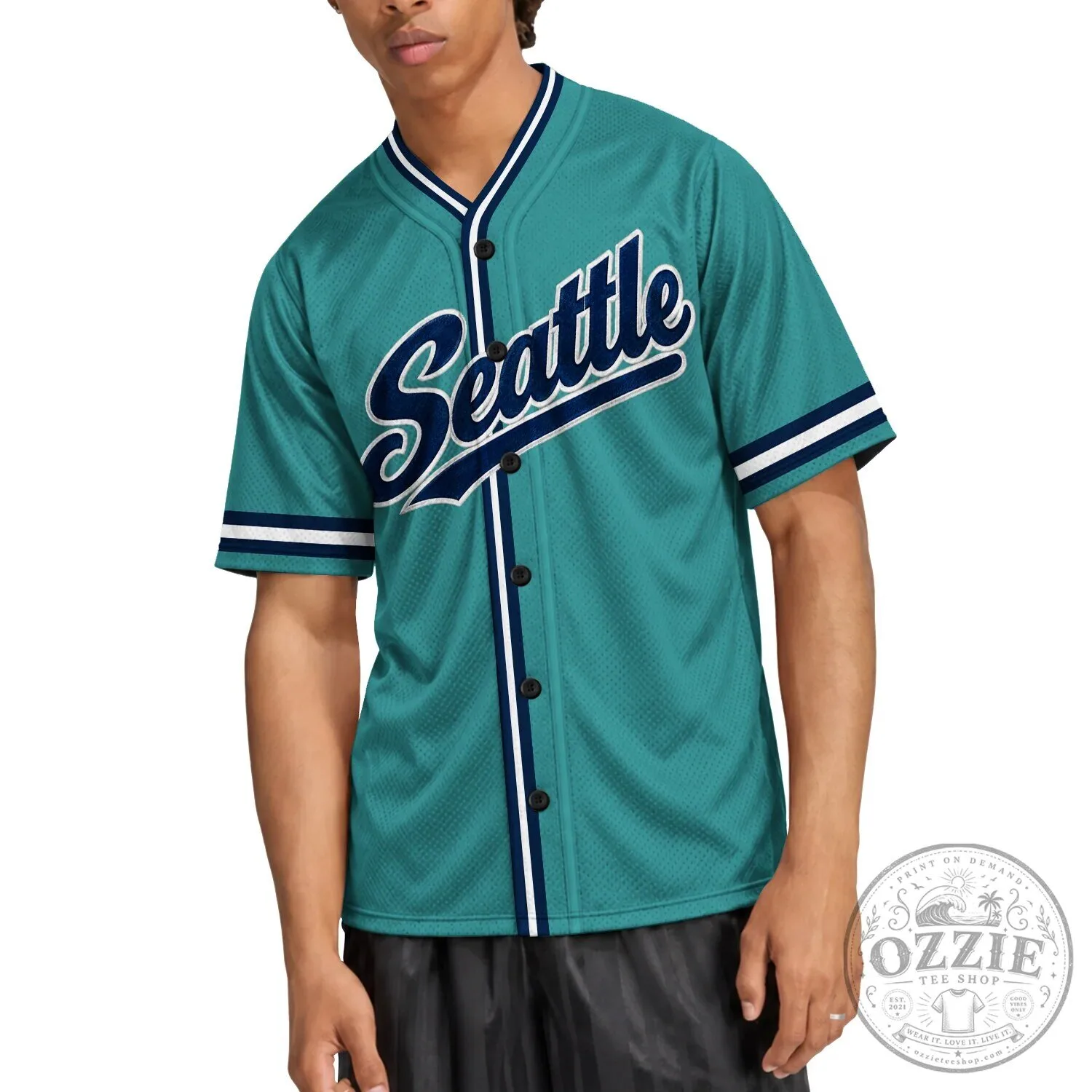 Seattle Baseball Team Fan Apparel Teal Blue Striped Baseball Jersey 15 Seattle Baseball Team Fan Apparel Teal Blue Striped Baseball Jersey