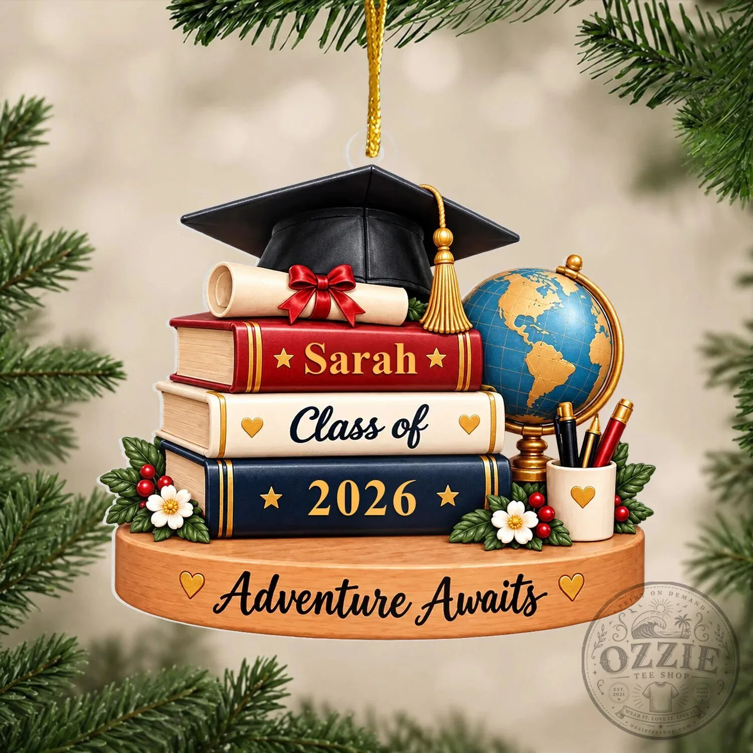 Personalized Graduation Books And Cap Ornament, Custom Class of 2026 Keepsake