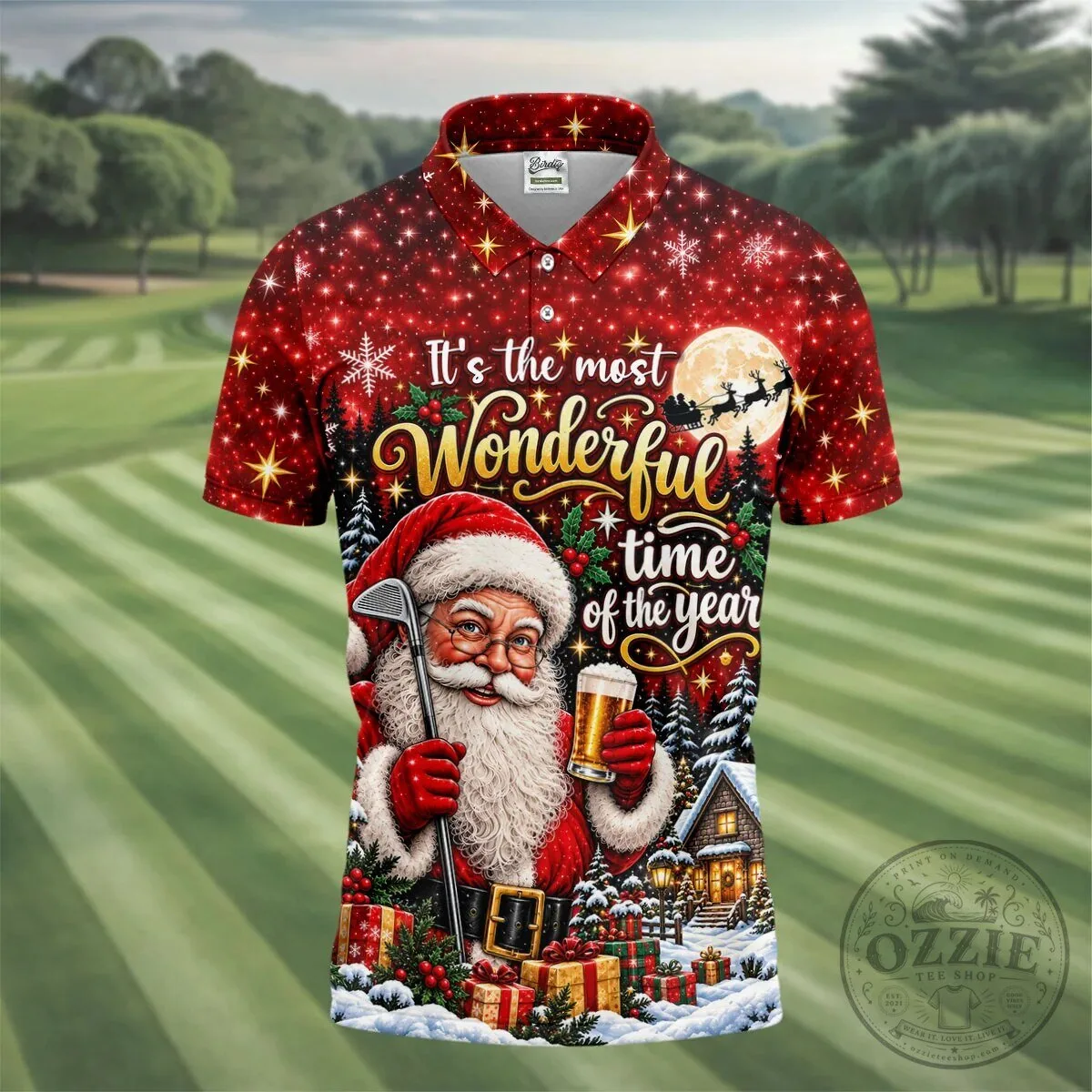 Christmas Santa Claus Golfing Beer Holiday Men's Polo Shirt 16 Christmas Santa Claus Golfing Beer Holiday Men