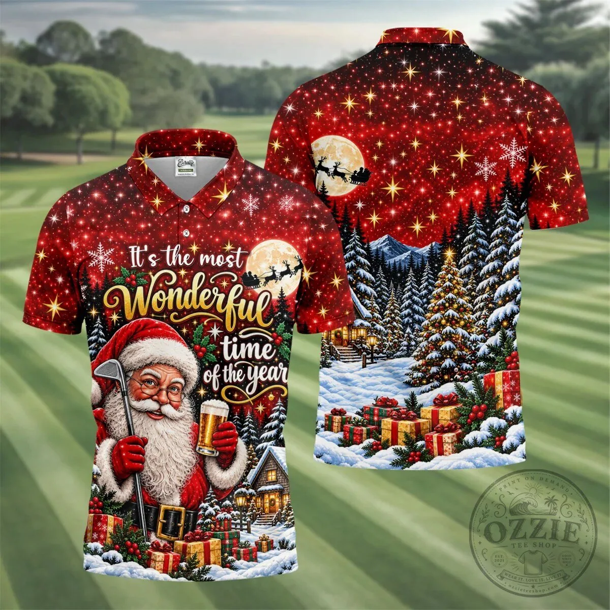 Christmas Santa Claus Golfing Beer Holiday Men's Polo Shirt 17 Christmas Santa Claus Golfing Beer Holiday Men