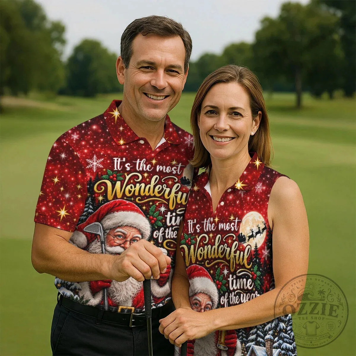 Christmas Santa Claus Golfing Beer Holiday Men's Polo Shirt 18 Christmas Santa Claus Golfing Beer Holiday Men