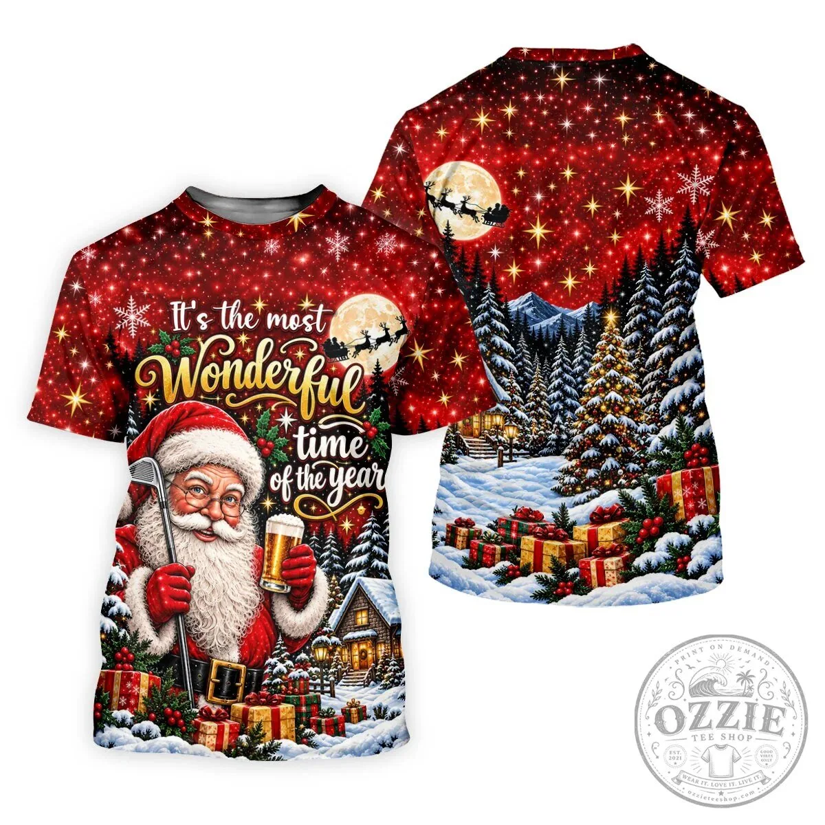 Christmas Santa Claus Golfing Beer Holiday Men's Polo Shirt 19 Christmas Santa Claus Golfing Beer Holiday Men