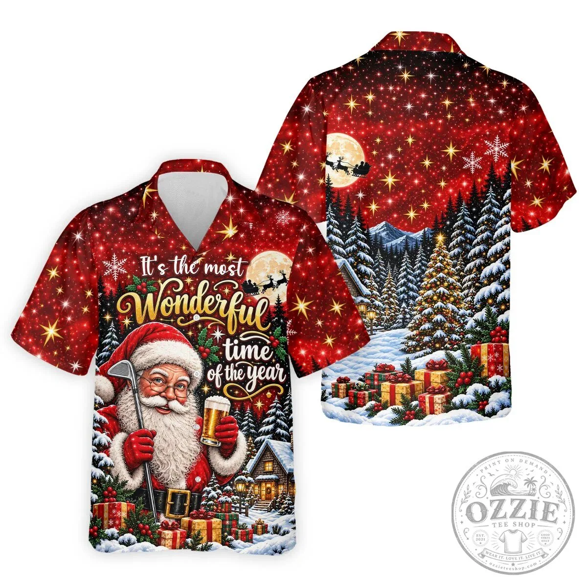 Christmas Santa Claus Golfing Beer Holiday Men's Polo Shirt 20 Christmas Santa Claus Golfing Beer Holiday Men