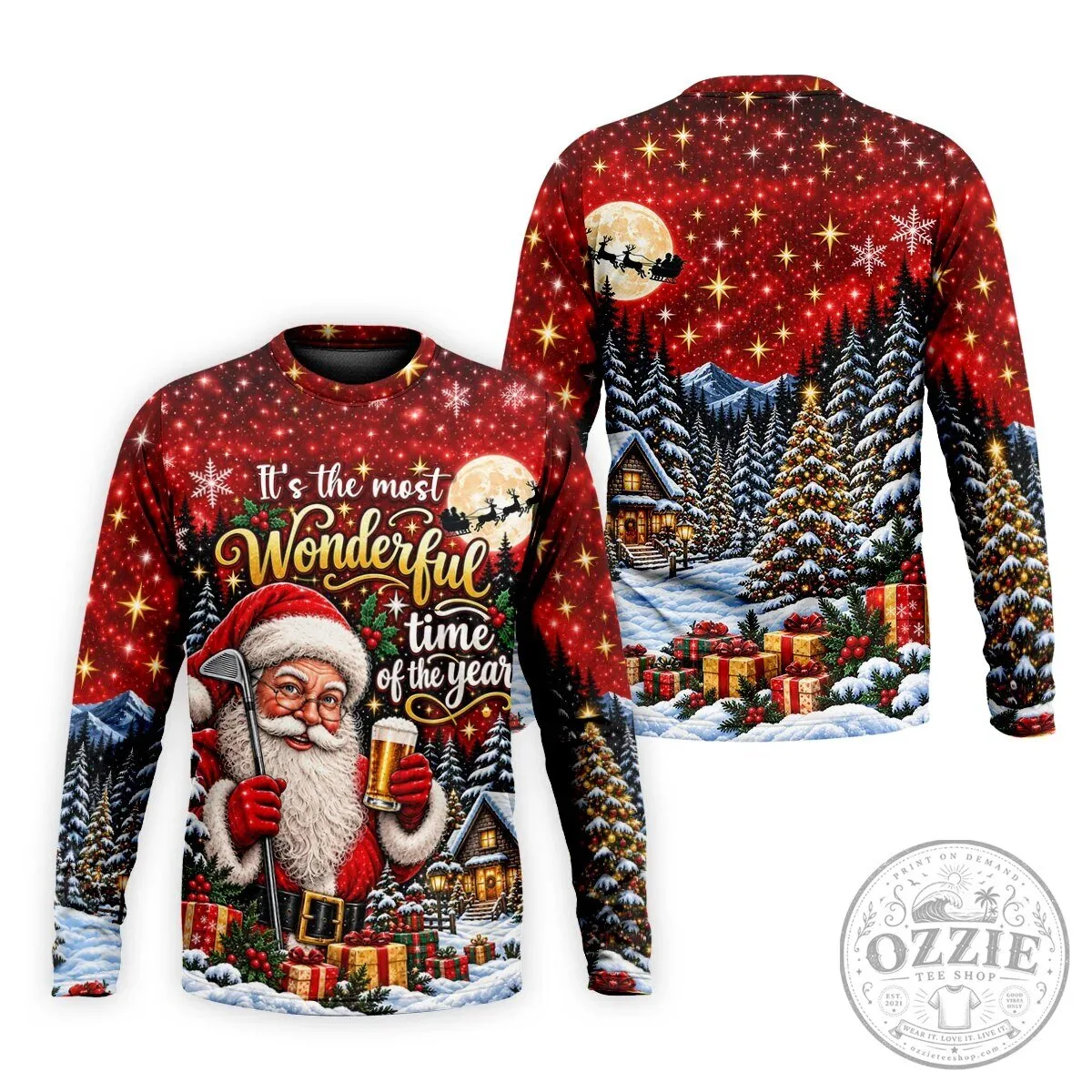 Christmas Santa Claus Golfing Beer Holiday Men's Polo Shirt 21 Christmas Santa Claus Golfing Beer Holiday Men