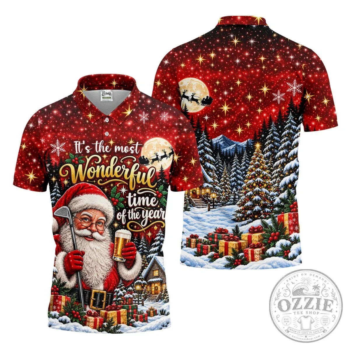 Christmas Santa Claus Golfing Beer Holiday Men's Polo Shirt 22 Christmas Santa Claus Golfing Beer Holiday Men