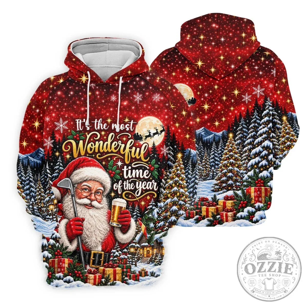 Christmas Santa Claus Golfing Beer Holiday Men's Polo Shirt 23 Christmas Santa Claus Golfing Beer Holiday Men