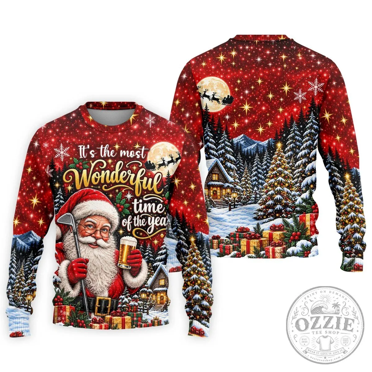 Christmas Santa Claus Golfing Beer Holiday Men's Polo Shirt 25 Christmas Santa Claus Golfing Beer Holiday Men